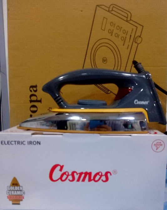 cosmos iron , 400watt dry iron , original golden base iron , automatic iron , nonstick base iron ceramic base auto cutoff and adjustable thermostat