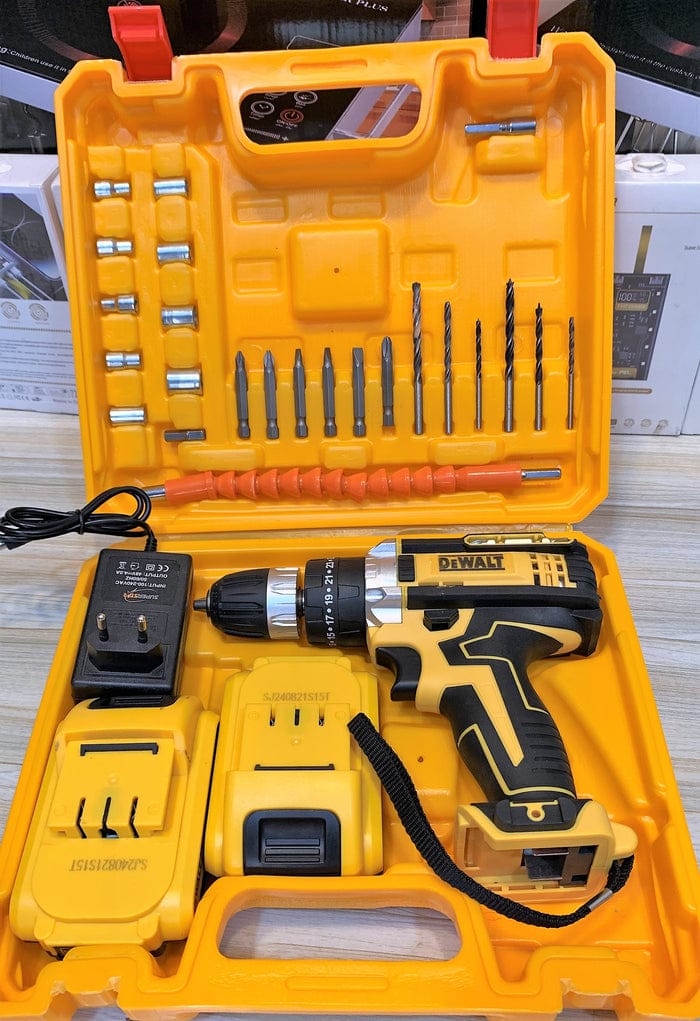 Dewalt rechargeable cordless drill machine with 24 different size heads and 2 rechargeable li-ion battery turbo speed and power drill machine portable drill machine all in one screw driver set