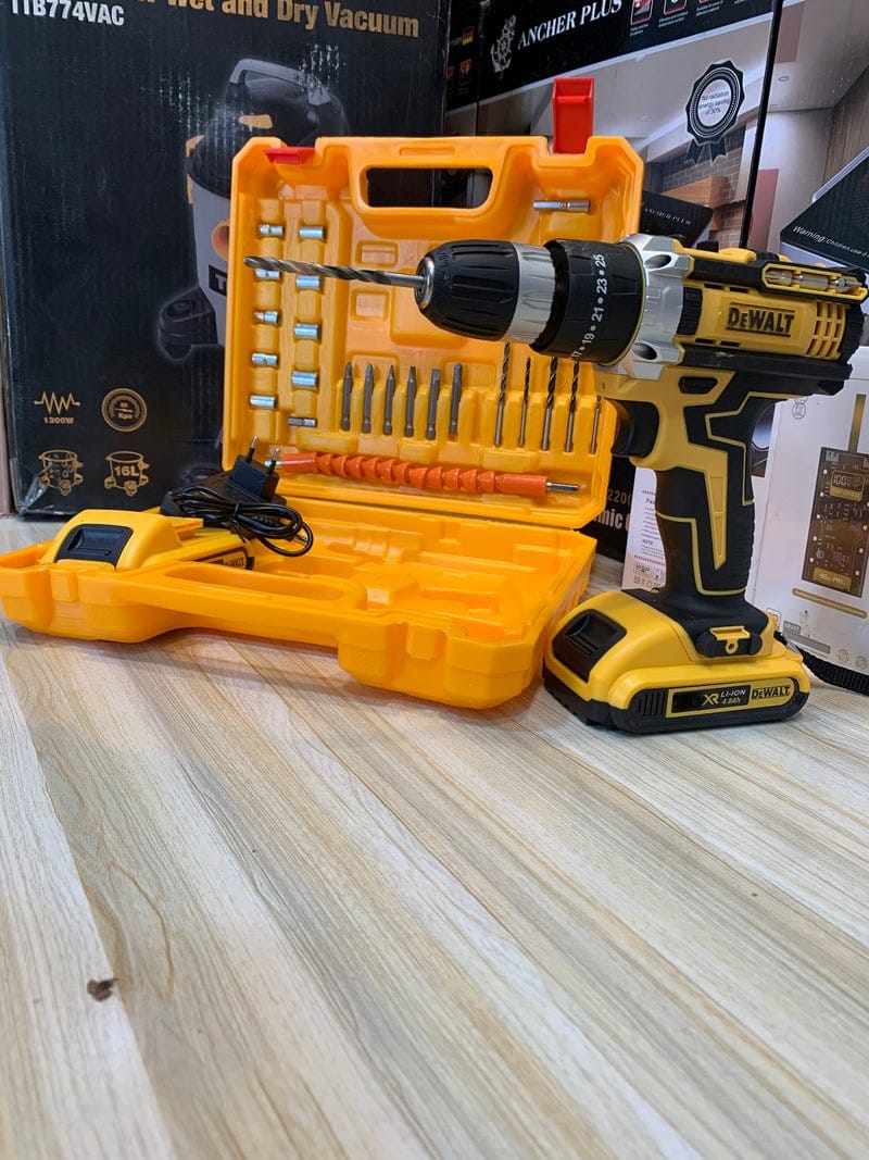Dewalt rechargeable cordless drill machine with 24 different size heads and 2 rechargeable li-ion battery turbo speed and power drill machine portable drill machine all in one screw driver set
