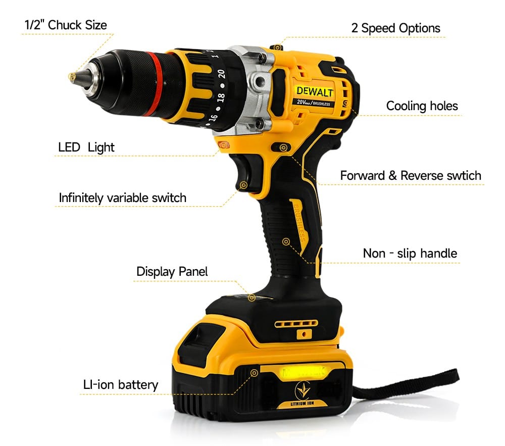 Dewalt rechargeable cordless drill machine with 24 different size heads and 2 rechargeable li-ion battery turbo speed and power drill machine portable drill machine all in one screw driver set