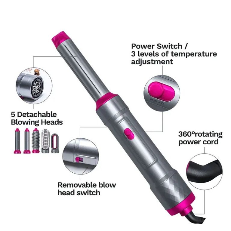 5‑in‑1 Professional Hair‑Styling Kit – Hot Air Brush, Dryer, Curling Barrel, Soft‑Smooth Comb & Cylinder Comb