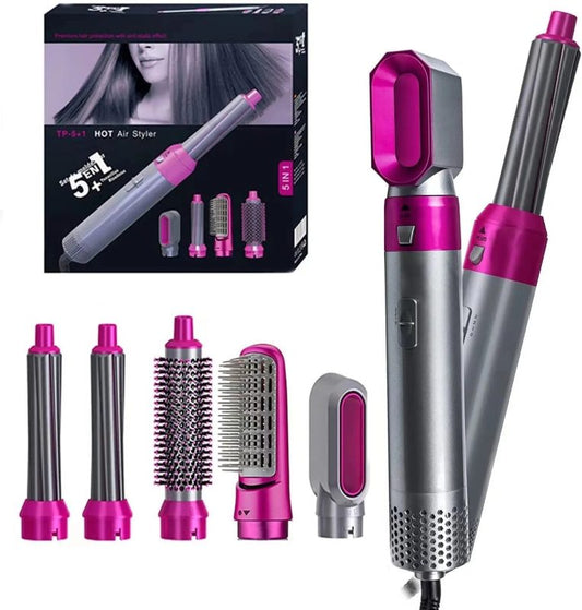 5‑in‑1 Professional Hair‑Styling Kit – Hot Air Brush, Dryer, Curling Barrel, Soft‑Smooth Comb & Cylinder Comb