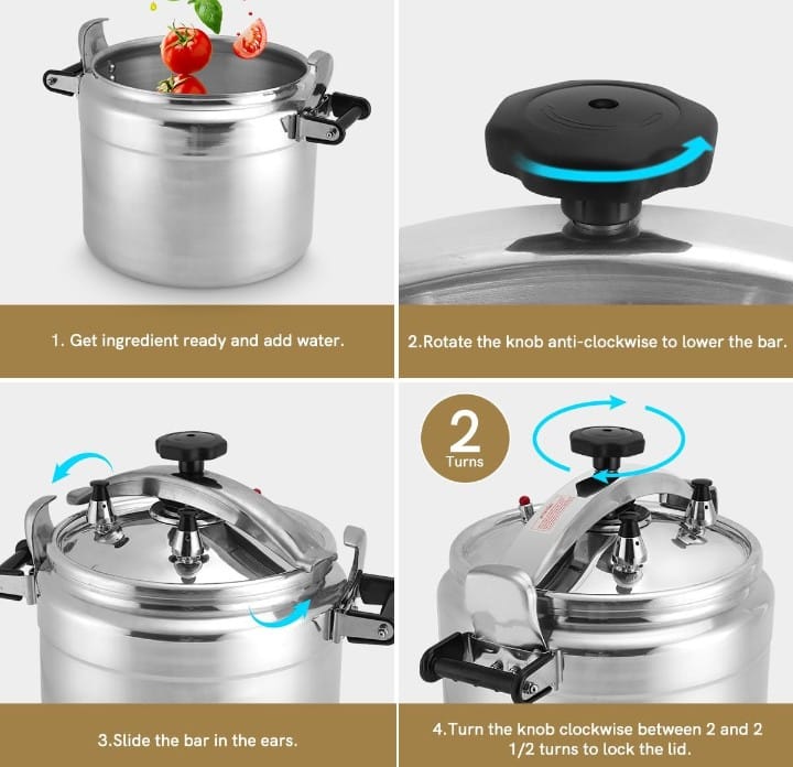 Arabic‑Style Stainless Steel Pressure Cooker , Insulated, Multi‑Safety, Works on Induction, Gas & Hotplate